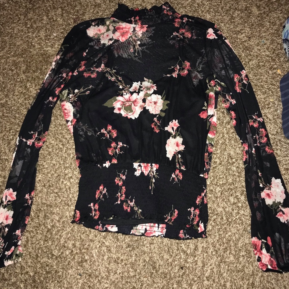 Floral see-through top, black tank top connected